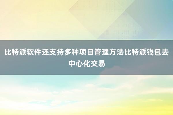 比特派软件还支持多种项目管理方法比特派钱包去中心化交易